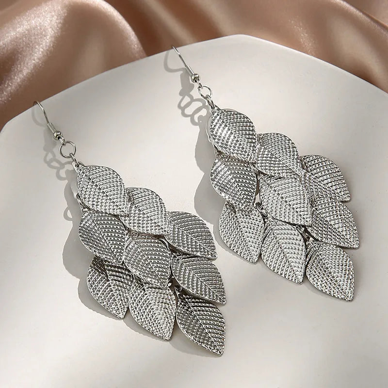 Women's Silver Leaf Dangle Earrings