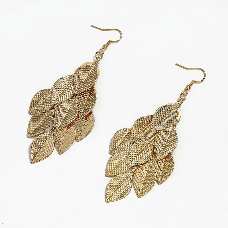 Women's Gold Leaf Dangle Earrings