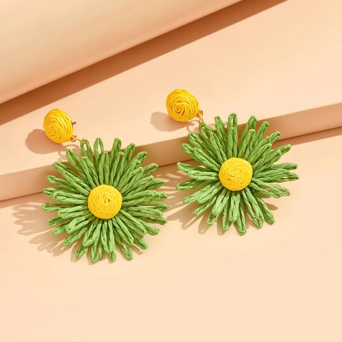 Green Daisy Flower Drop Earrings