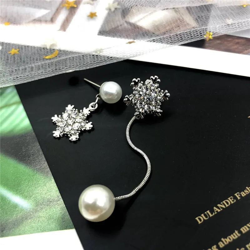 Women's Silver Snowflake Drop Earrings
