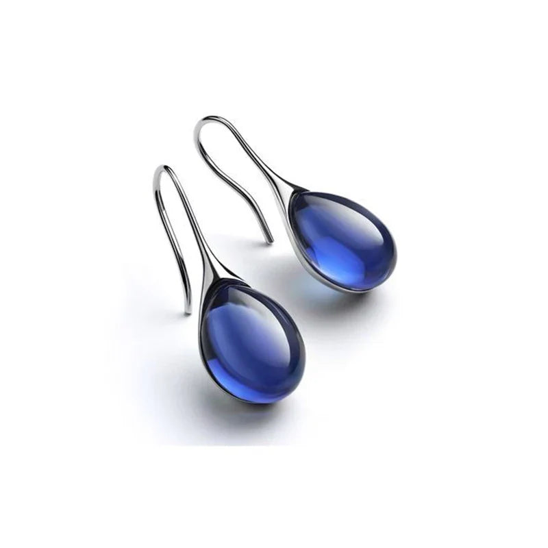Silver and Midnight Blue Water Drop Dangle Earrings