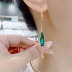 Подвесные серьги с каплей из зелёного циркония