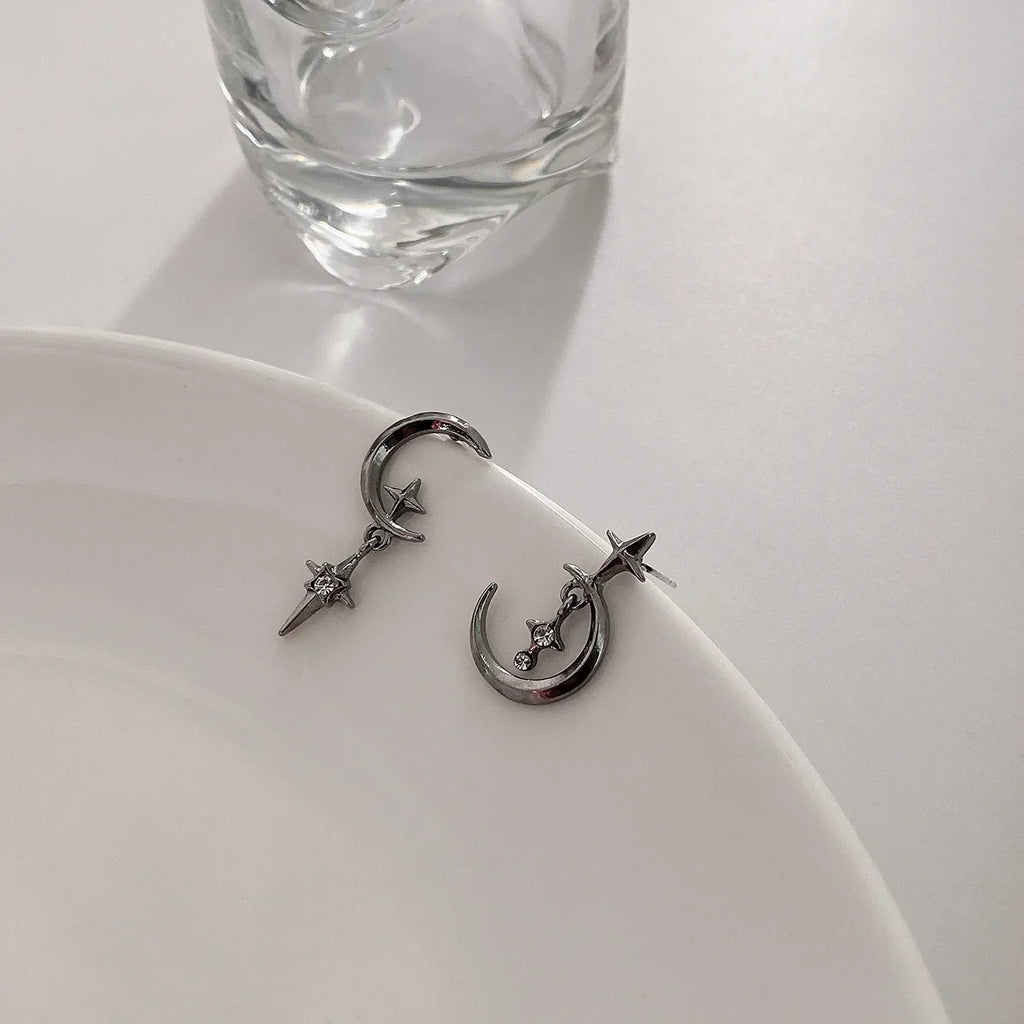 Boucles d'Oreilles Pendantes Lune et Etoiles