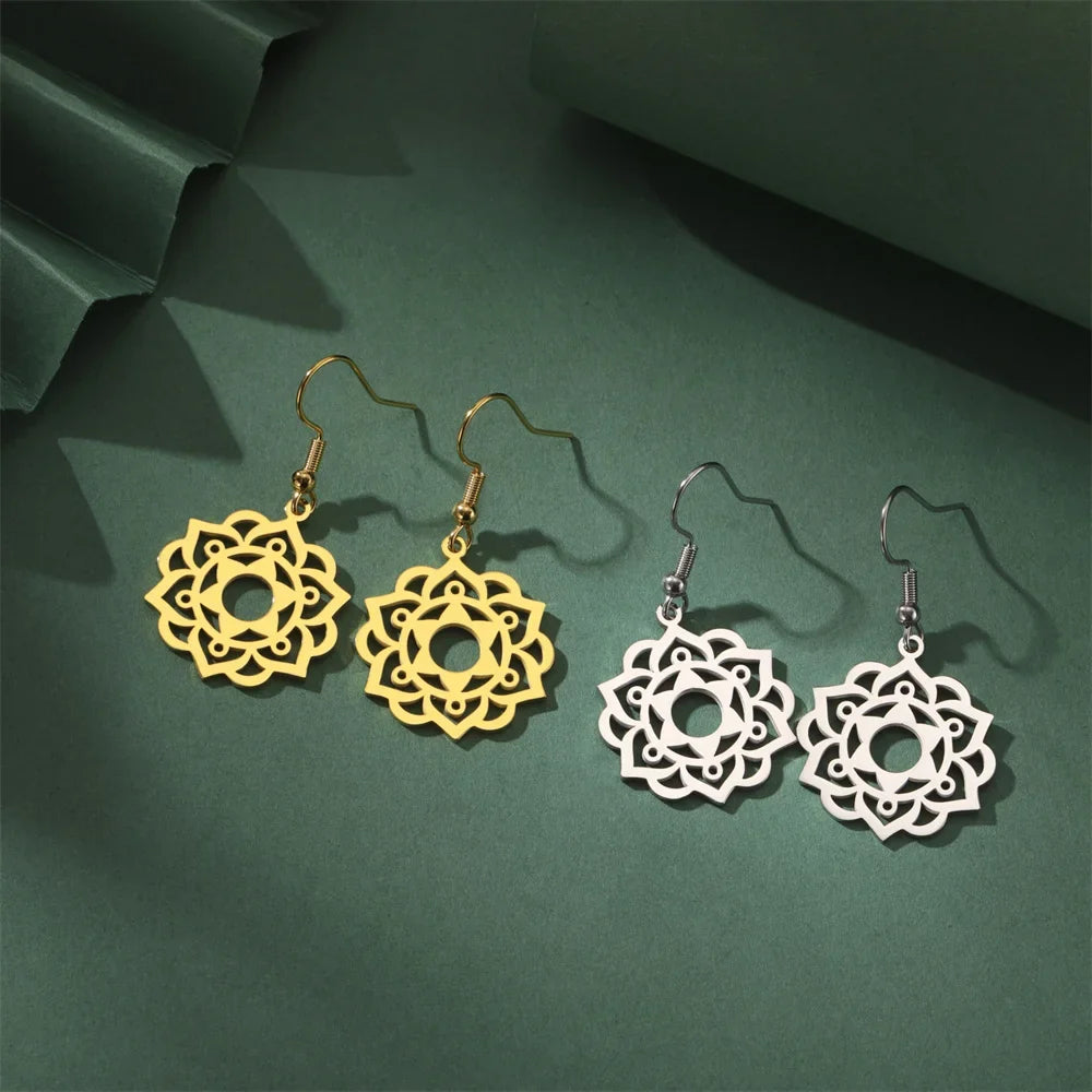 Women's Mandala Drop Earrings in silver