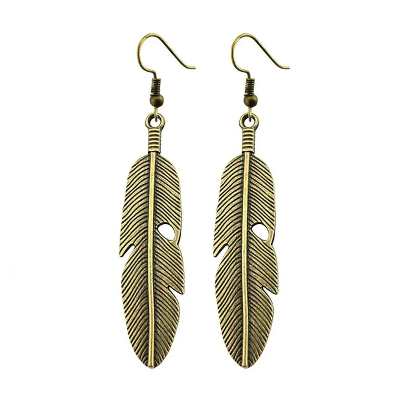 Boucles d'Oreilles Pendantes Plumes pour Femme bronze