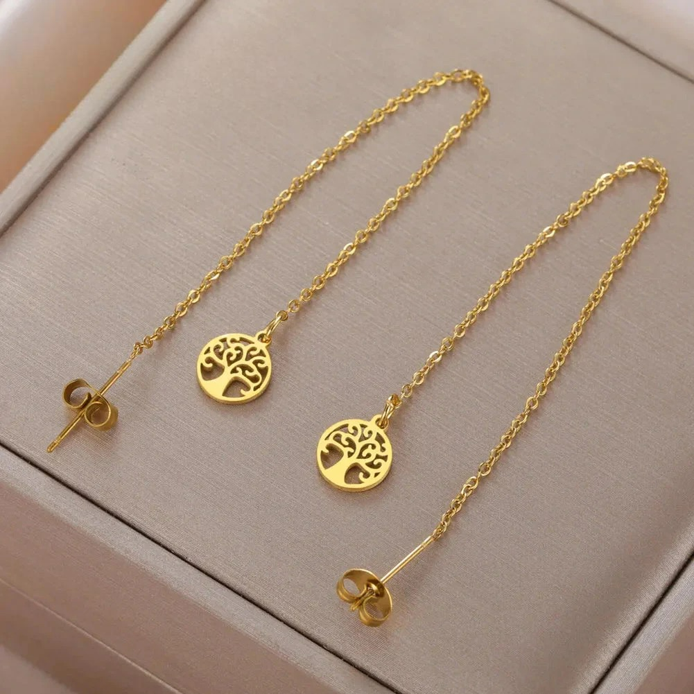 Women's Dangle Earrings Tree of Life Gold