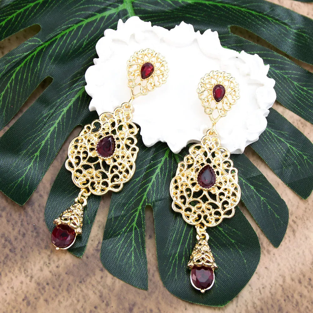 Arabesque drop earrings for women, Muslim wedding, red