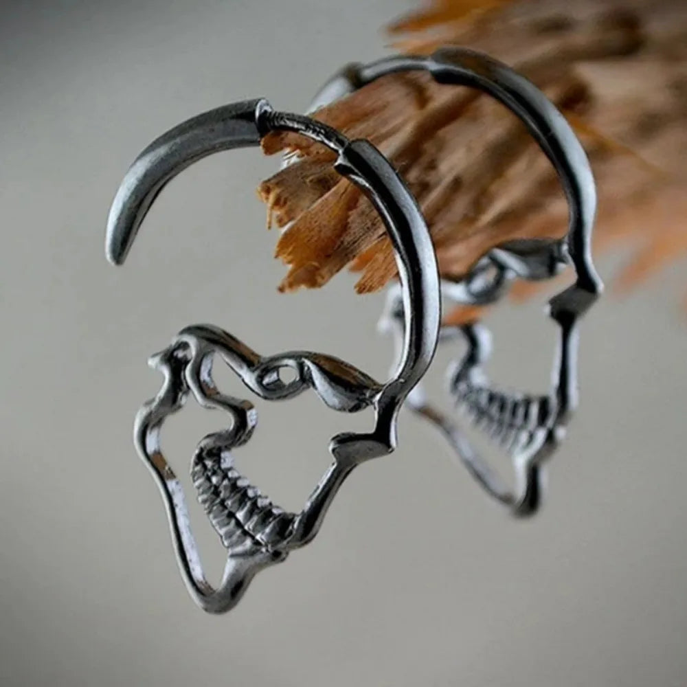 Skull Drop Earrings for Men or Women silver