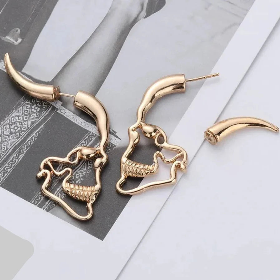 Skull Drop Earrings for Men or Women gold