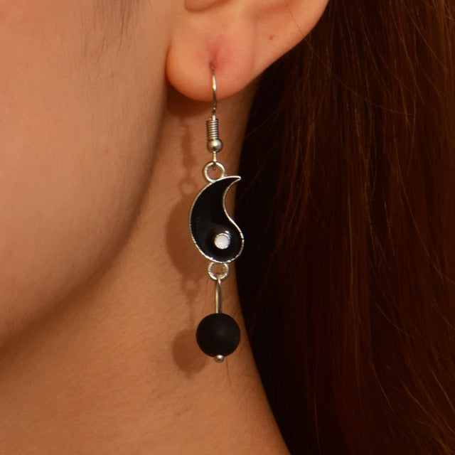 Yin Yang Drop Earrings in Gold & Silver silver