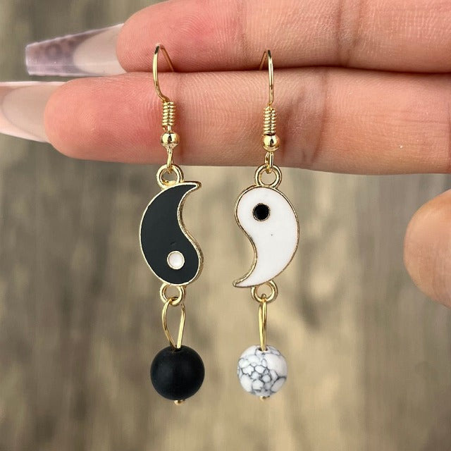 Yin Yang Drop Earrings in Gold & Silver gold