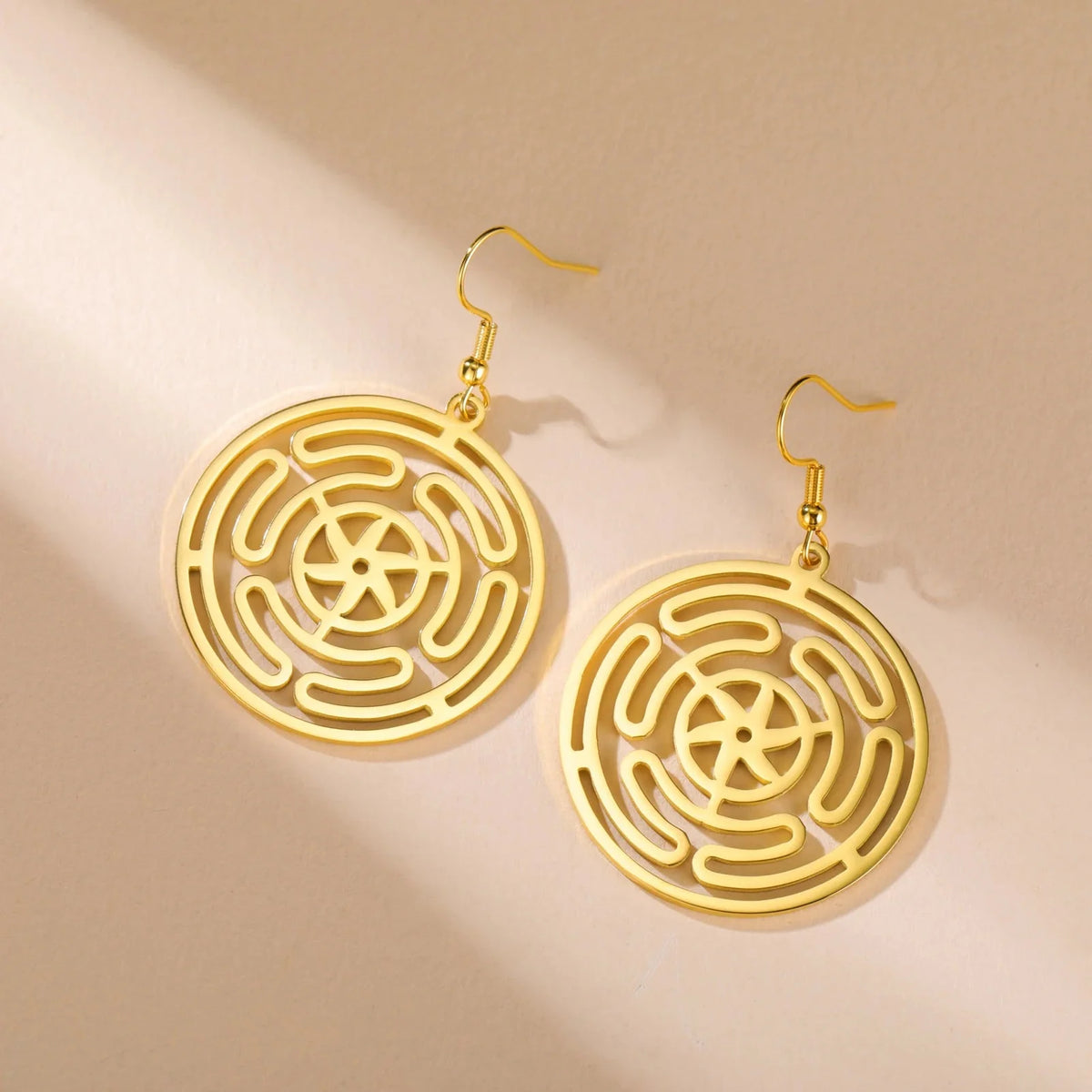 Hecate's Wheel Strophalos Drop Earrings for Women in Gold