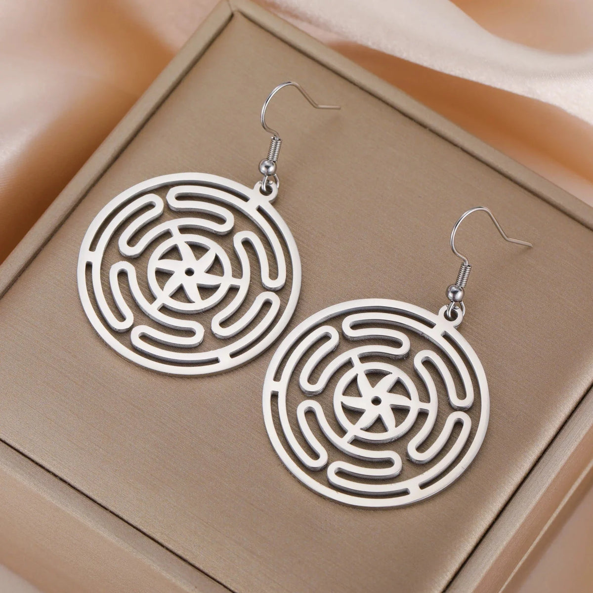 Hecate's Wheel Strophalos Drop Earrings for Women in Silver