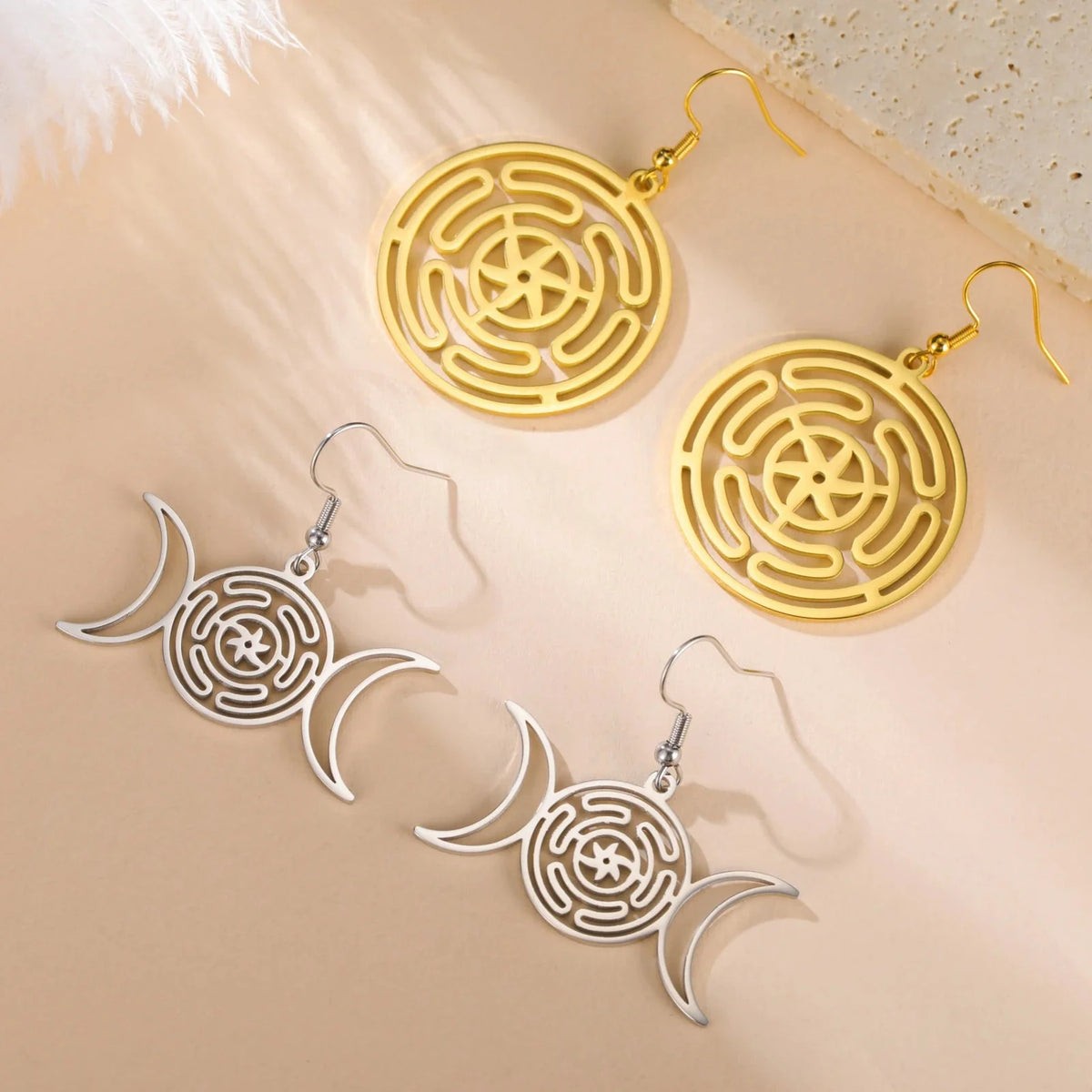 Hecate's Wheel Strophalos Drop Earrings for Women in Gold
