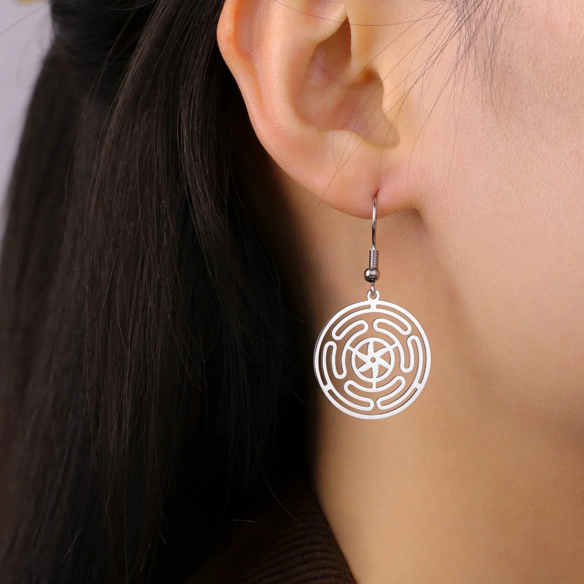 Hecate's Wheel Strophalos Drop Earrings for Women in Silver