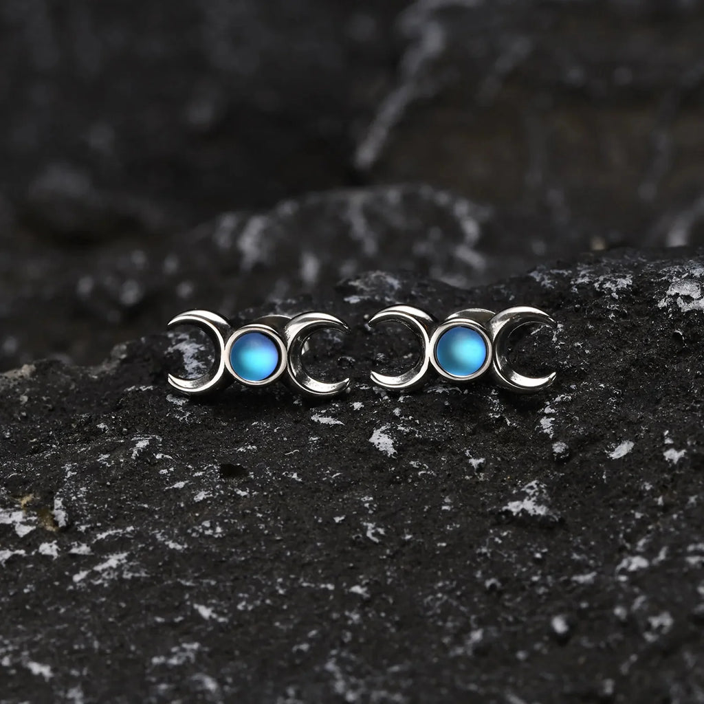 Triple Moon Stud Earrings Wiccan Witchcraft Women's