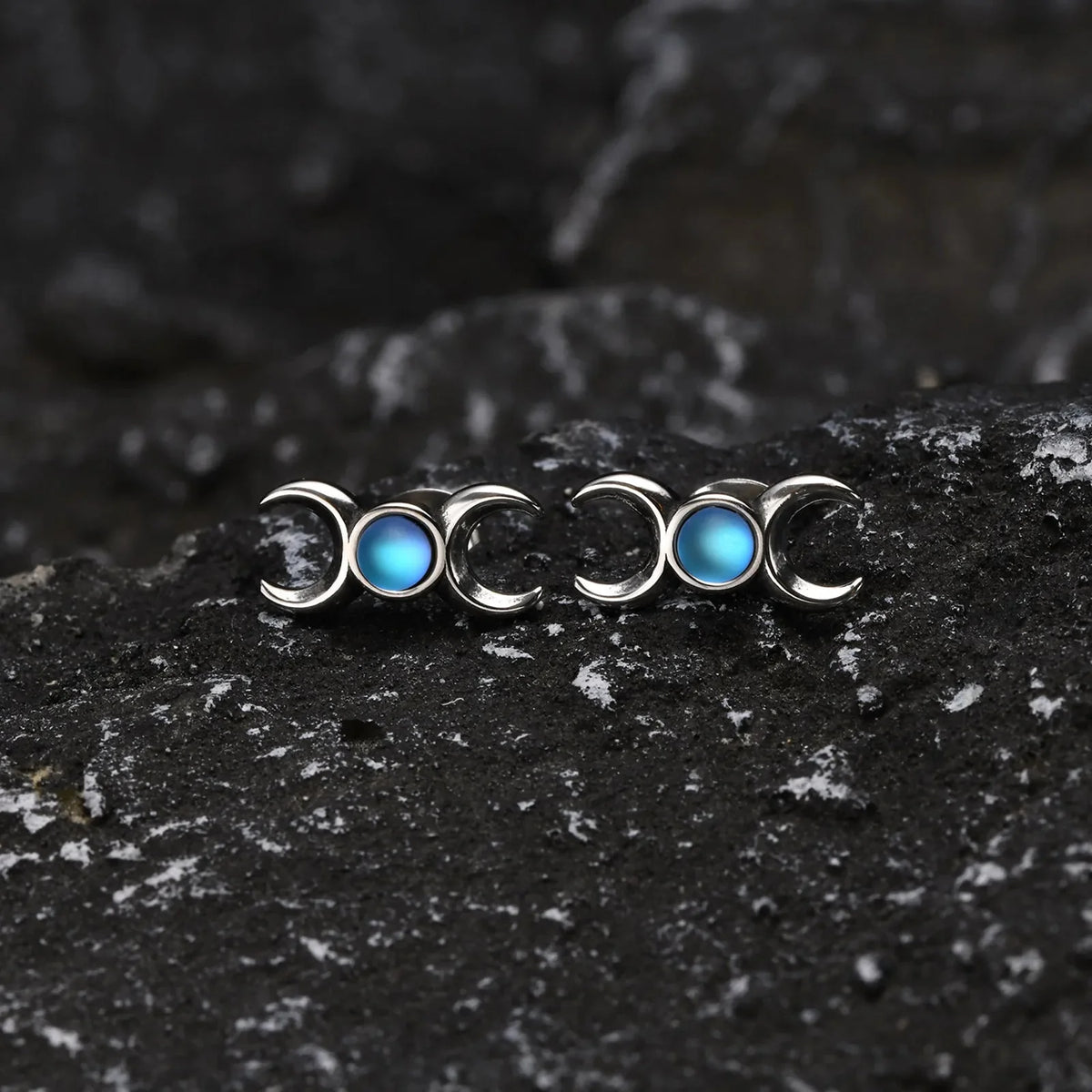 Triple Moon Stud Earrings Wiccan Witchcraft Women's