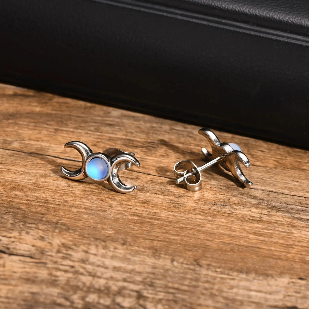 Triple Moon Stud Earrings Wiccan Witchcraft Women's