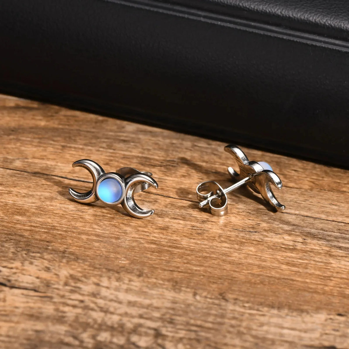 Triple Moon Stud Earrings Wiccan Witchcraft Women's