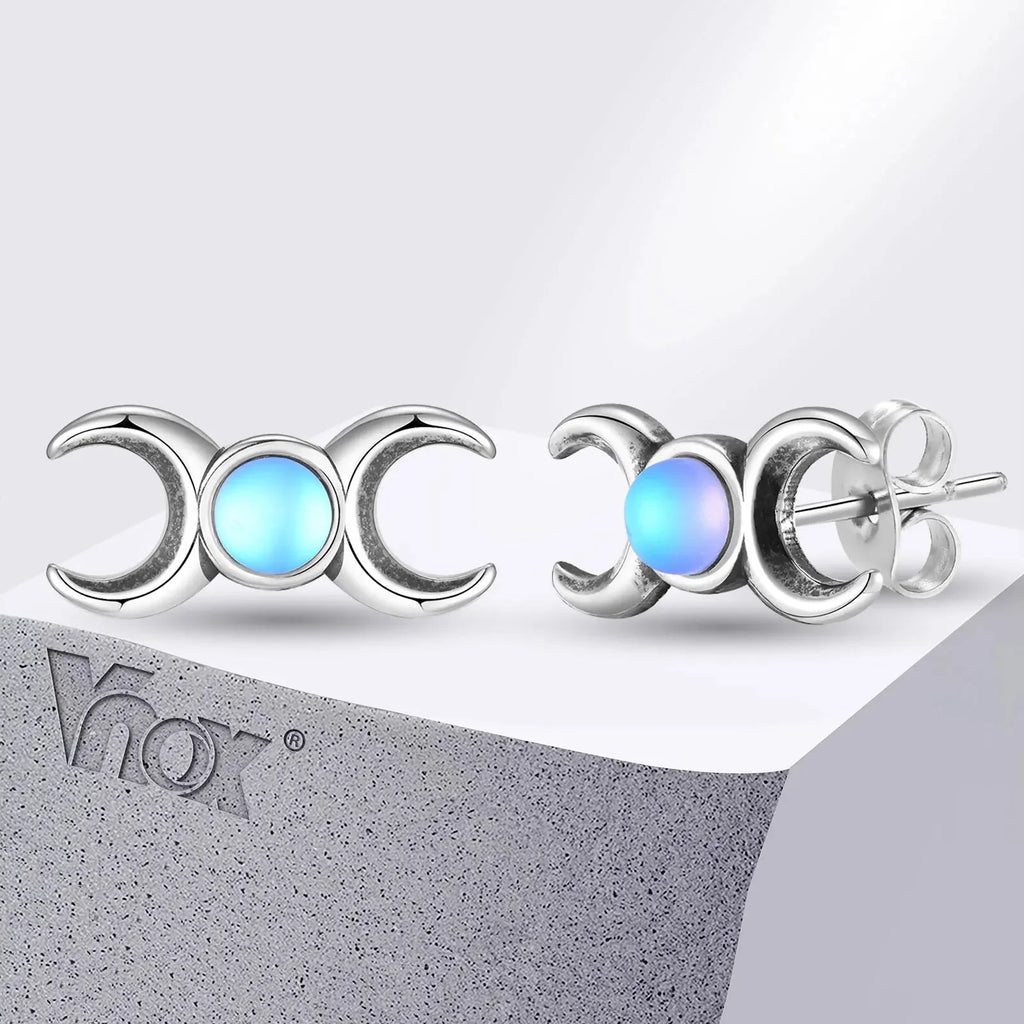 Triple Moon Stud Earrings Wiccan Witchcraft Women's