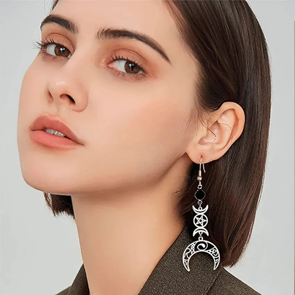 Triple Moon Dangle Earrings Wiccan Witchcraft for Women