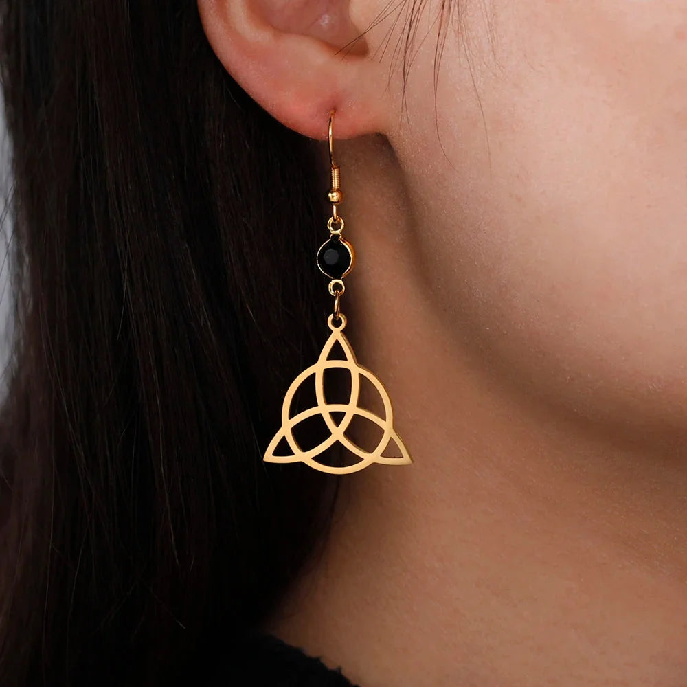Triquetra Drop Earrings for Women Trinity Knot Gold