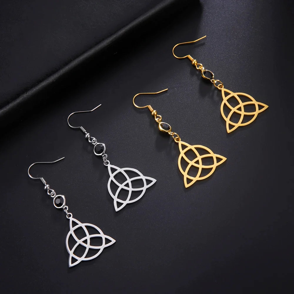 Triquetra Drop Earrings for Women Trinity Knot Gold