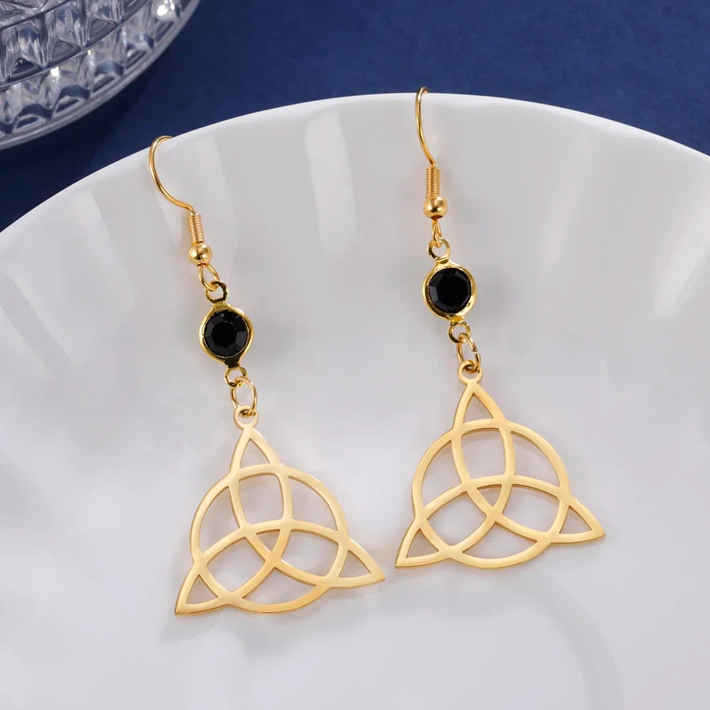 Triquetra Drop Earrings for Women Trinity Knot Gold