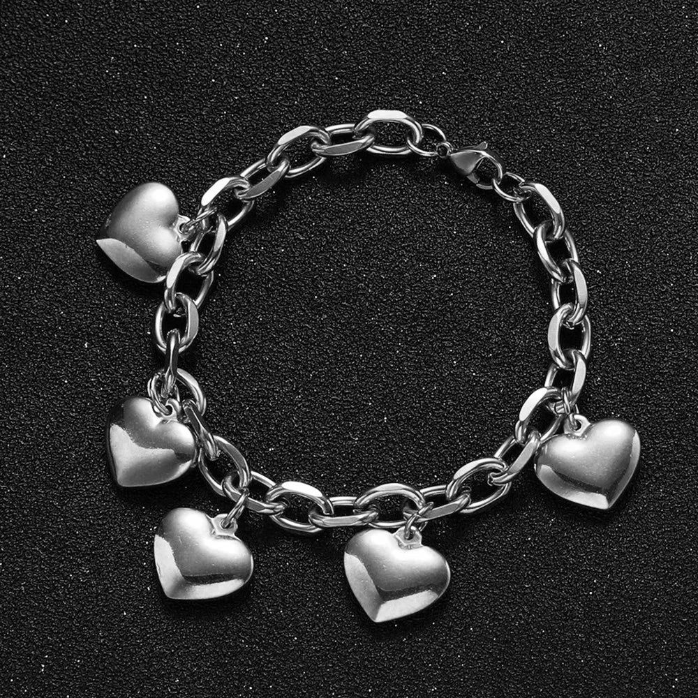5 Hearts Chain Bracelet for Women in Silver