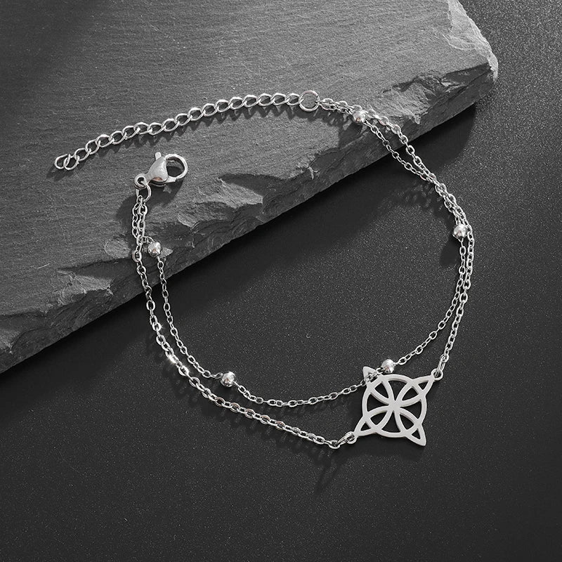 Women's Witch's Knot Stainless Steel Bracelet, Wiccan Protection Cuff, Silver
