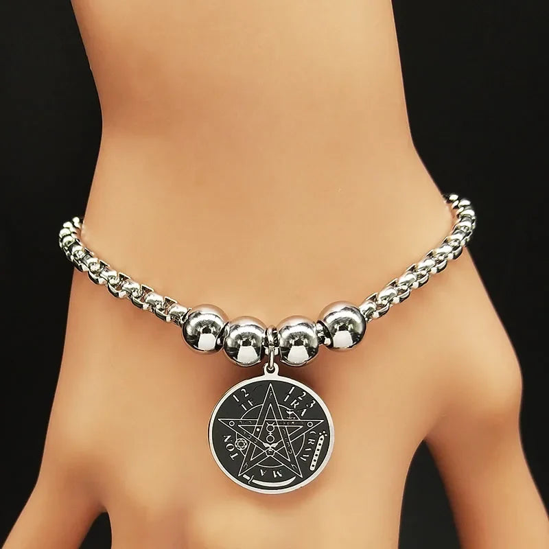 Wiccan Pentacle Witchcraft Steel Bracelet Chain