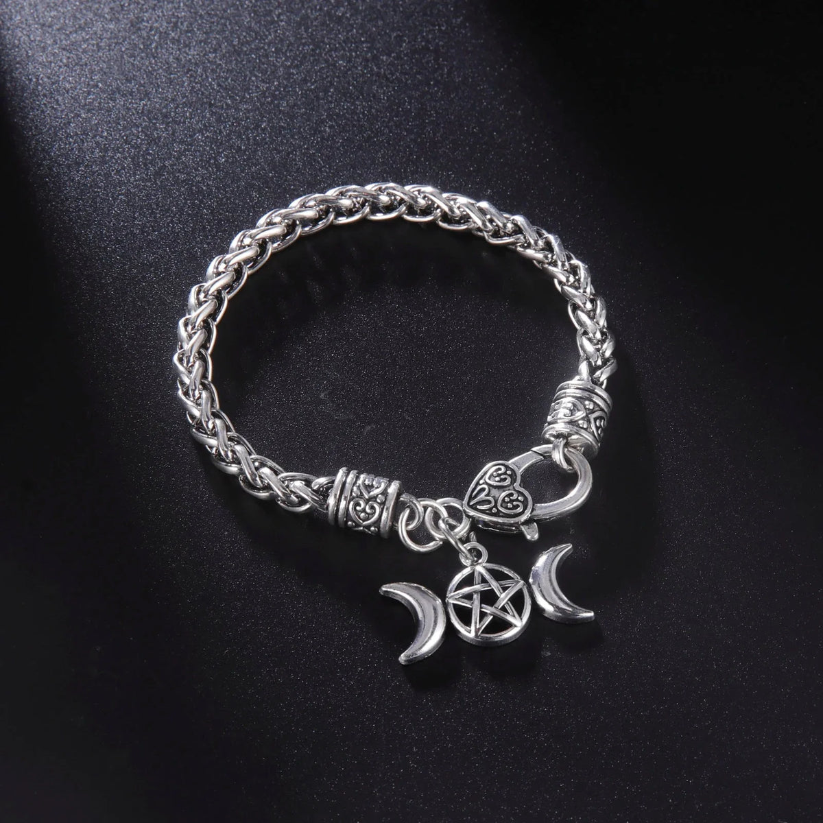 Triple Moon Witchcraft Steel Bracelet Wiccan Chain Bracelet