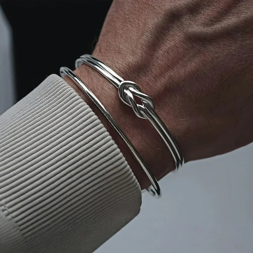 Adjustable knot bracelet for men, silver