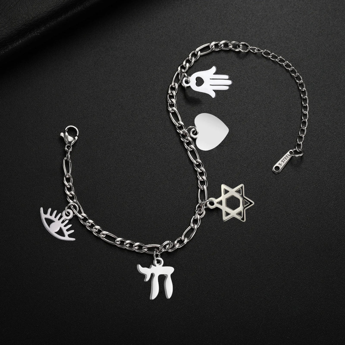 Bracelet ajustable avec pendentifs de protection juive argent