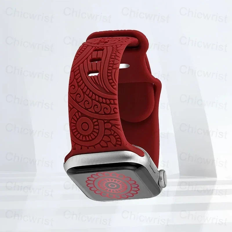 Patterned burgundy Apple Watch Band