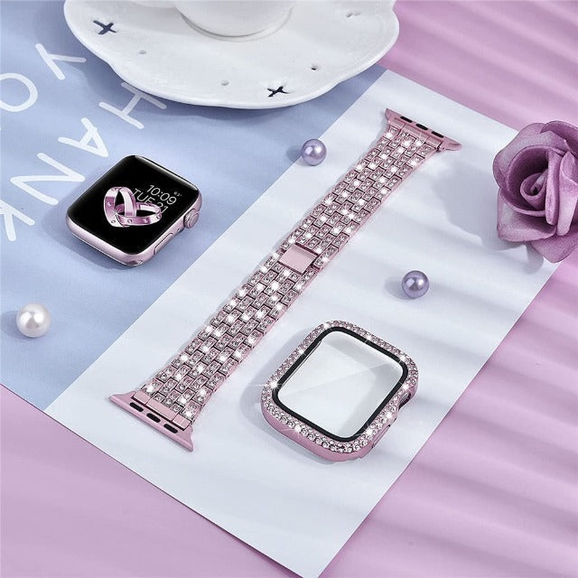 Apple Watch bracelet with pink diamond-set case