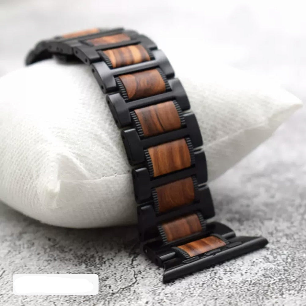 سوار Apple Watch من الخشب باللونين البني والأسود