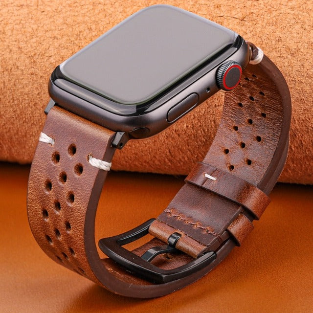 Ремешок для Apple Watch из натуральной кожи, коричневый и чёрный