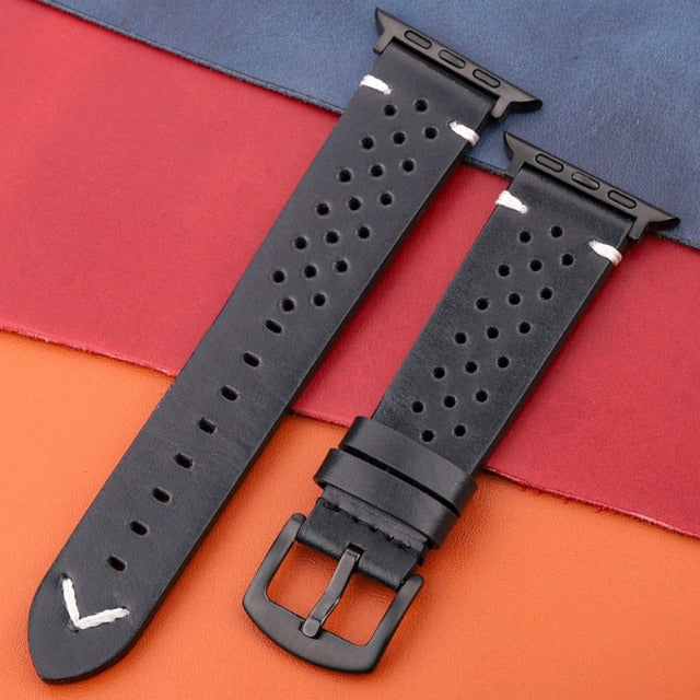 Apple Watch Band in Genuine Leather, Black and Black