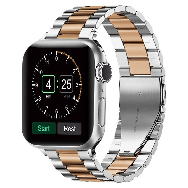 Silver and rose gold metal Apple Watch band