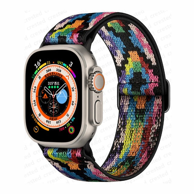 سوار Apple Watch من النايلون المنسوج بألوان قوس قزح