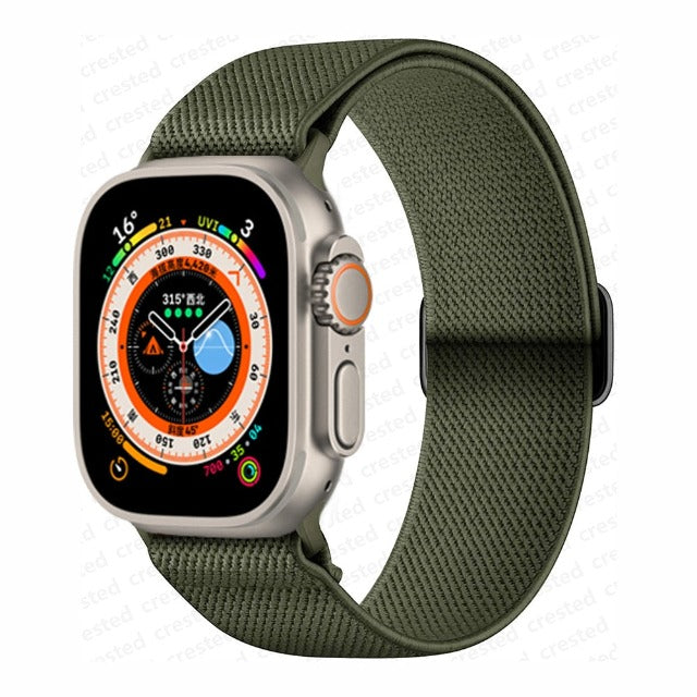 سوار Apple Watch من النايلون المنسوج باللون الكاكي