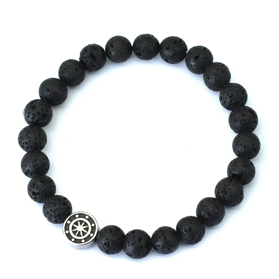 Bracelet with Wind Rose Compass in Natural Stones lava stone