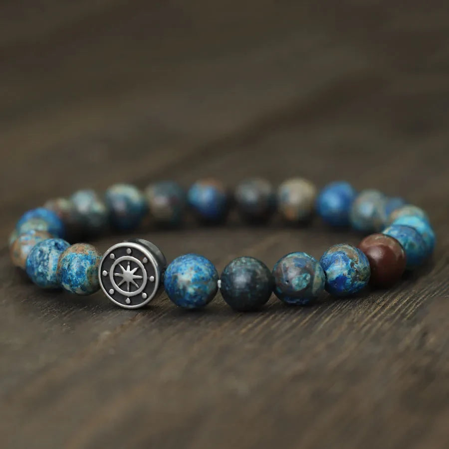 Bracelet with Wind Rose Compass in Natural Stones phoenix