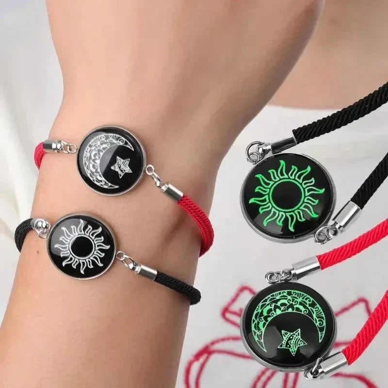 Bracelet with Red and Black Crescent Moon and Radiant Sun