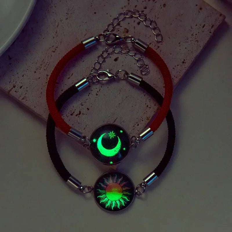 Bracelet with Red and Black Crescent Moon and Radiant Sun