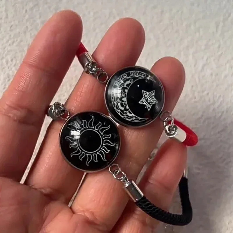 Bracelet with Red and Black Crescent Moon and Radiant Sun
