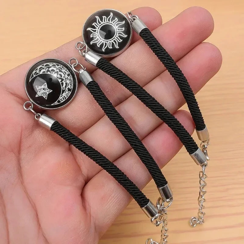 Bracelet with Black Crescent Moon and Radiant Sun