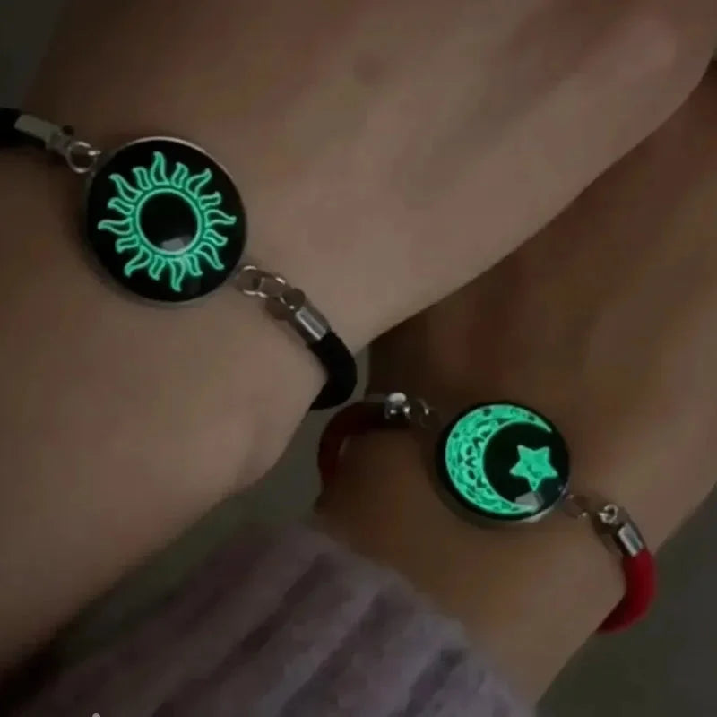 Bracelet with Red and Black Crescent Moon and Radiant Sun