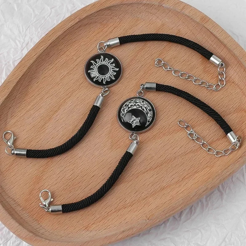 Bracelet with Black Crescent Moon and Radiant Sun